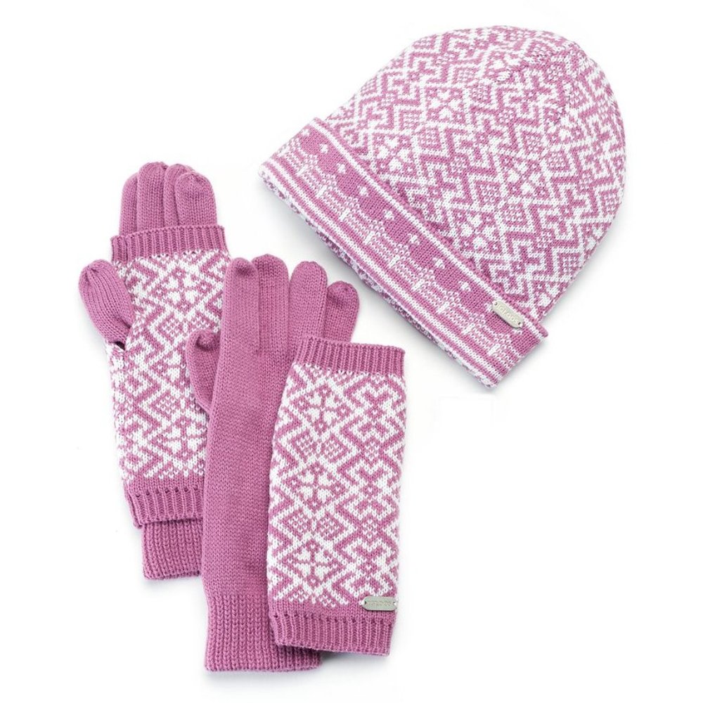 Igloos Mauve Fairisle 3-in-1 Gloves & Beanie Set